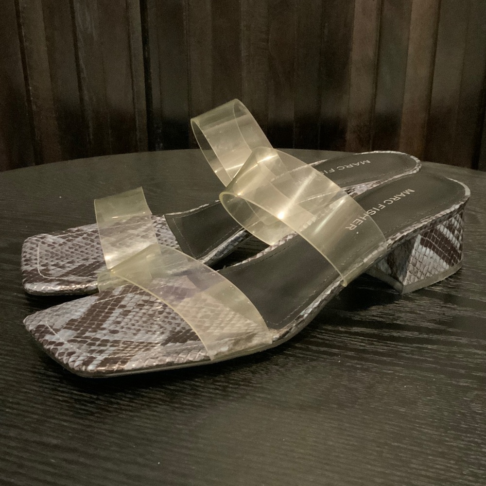 Marc Fisher Snakeskin Heels with Clear Straps